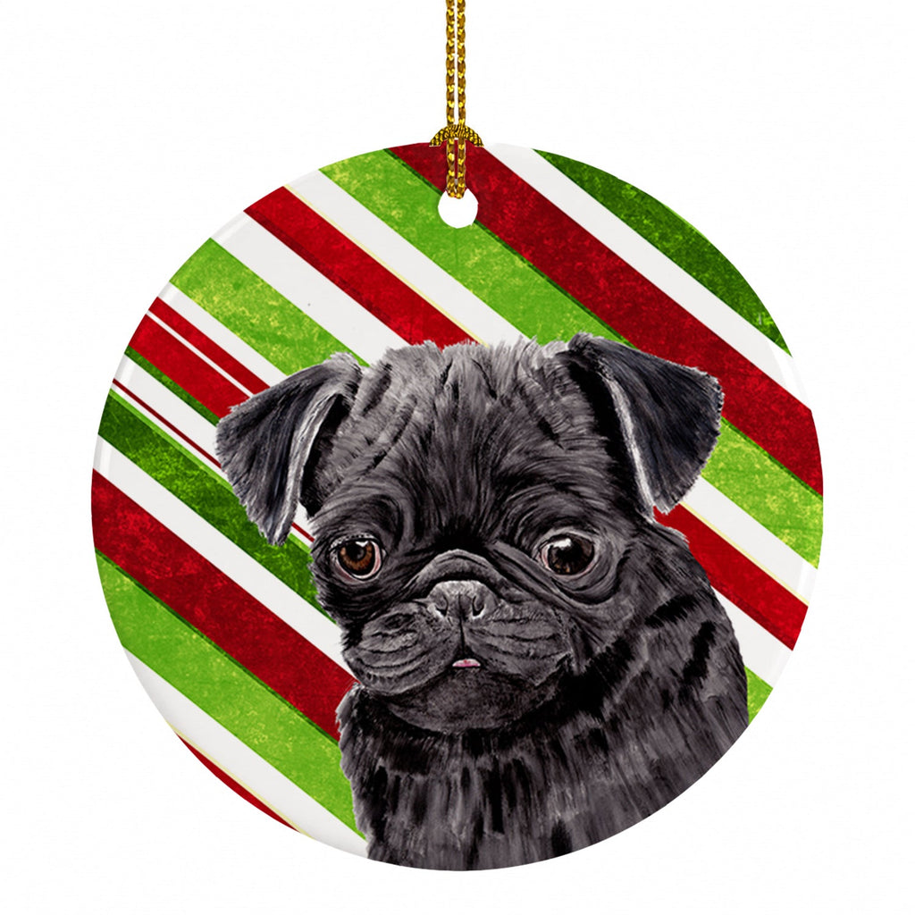 Pug Candy Cane Holiday Christmas Ceramic Ornament Christmas Tree Hanging Decorations for Home Christmas Holiday, Party, Gift, 3 in, Multicolor