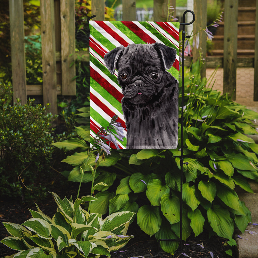 Pug Candy Cane Holiday Christmas Garden Flag Mailbox Decorative Yard Banner Outside Patio Artwork for Flower Beds, Garden Size, Multicolor