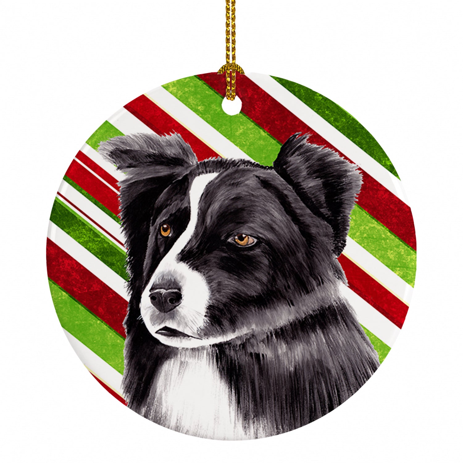 Border Collie Candy Cane Holiday Christmas Ceramic Ornament Christmas Tree Hanging Decorations for Home Christmas Holiday, Party, Gift, 3 in, Multicolor