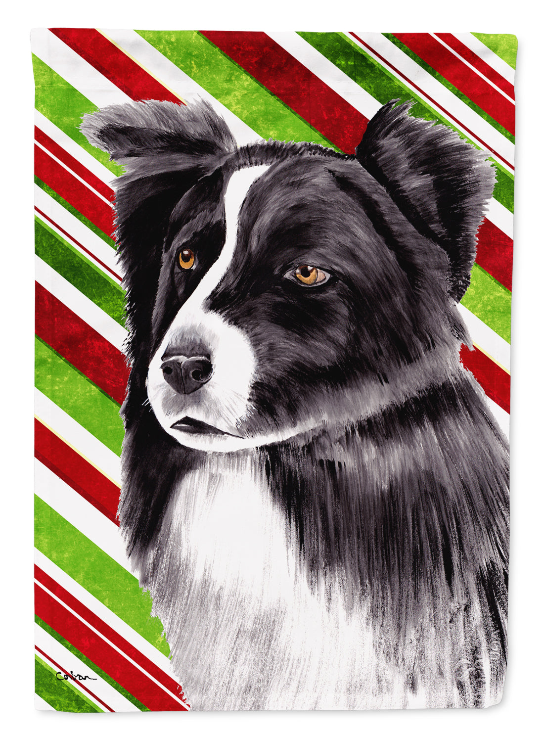 Border Collie Candy Cane Holiday Christmas Garden Flag Mailbox Decorative Yard Banner Outside Patio Artwork for Flower Beds, Garden Size, Multicolor