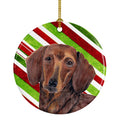 Dachshund Candy Cane Holiday Christmas Ceramic Ornament Christmas Tree Hanging Decorations for Home Christmas Holiday, Party, Gift, 3 in, Multicolor