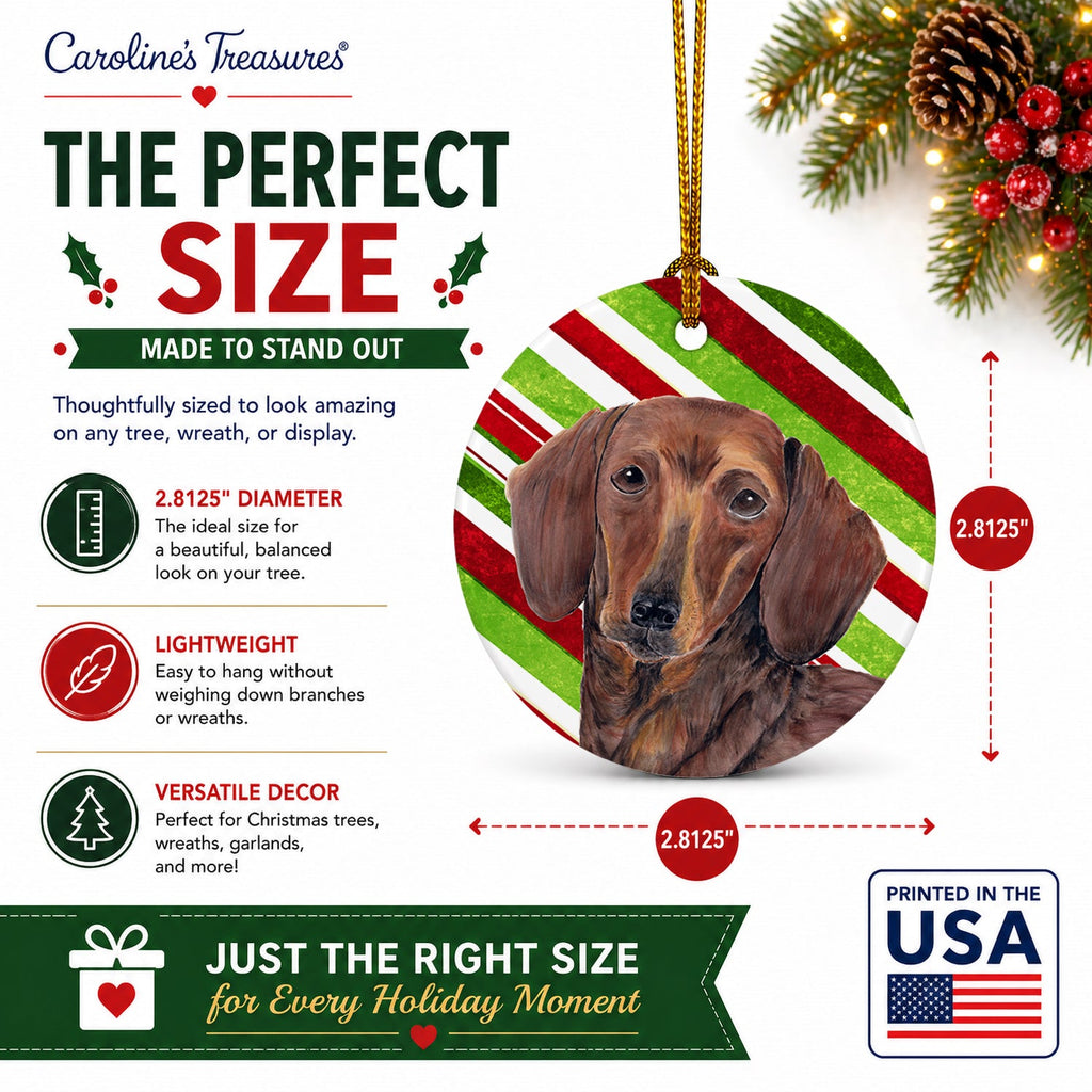 Dachshund Candy Cane Holiday Christmas Ceramic Ornament Christmas Tree Hanging Decorations for Home Christmas Holiday, Party, Gift, 3 in, Multicolor