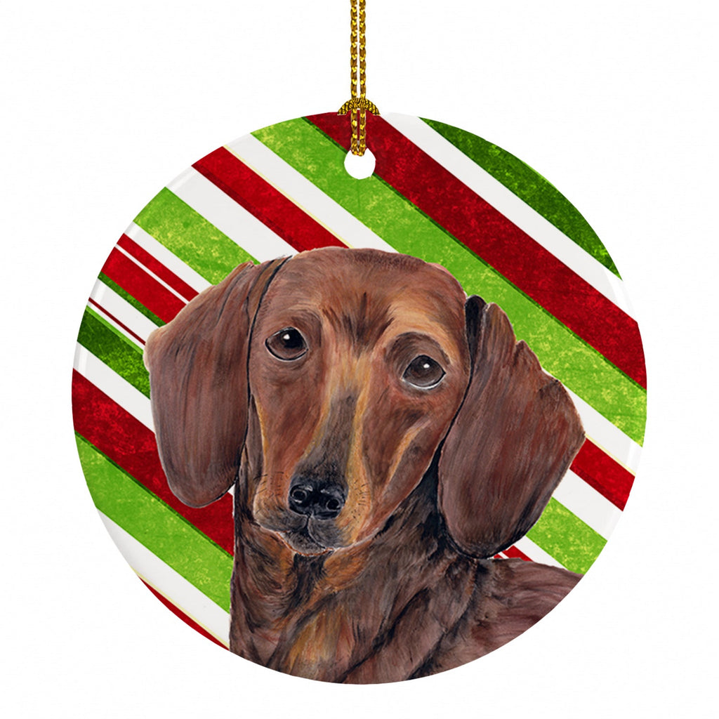 Dachshund Candy Cane Holiday Christmas Ceramic Ornament Christmas Tree Hanging Decorations for Home Christmas Holiday, Party, Gift, 3 in, Multicolor