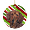 Dachshund Candy Cane Holiday Christmas Ceramic Ornament Christmas Tree Hanging Decorations for Home Christmas Holiday, Party, Gift, 3 in, Multicolor