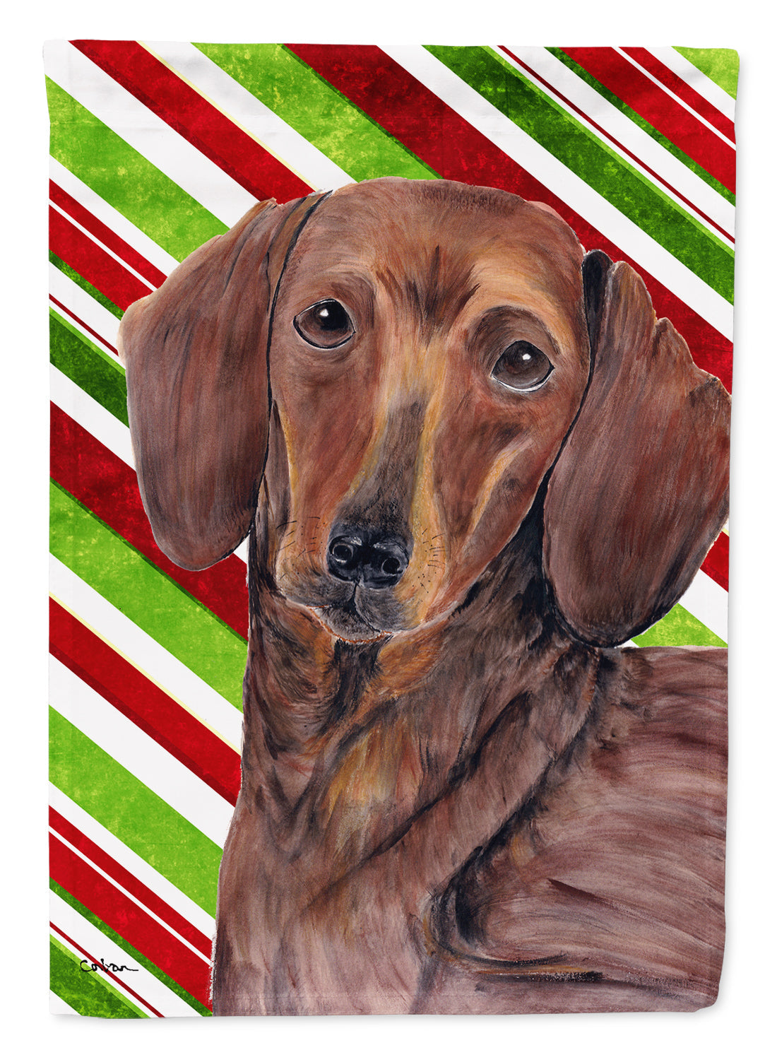 Dachshund Candy Cane Holiday Christmas Garden Flag Mailbox Decorative Yard Banner Outside Patio Artwork for Flower Beds, Garden Size, Multicolor