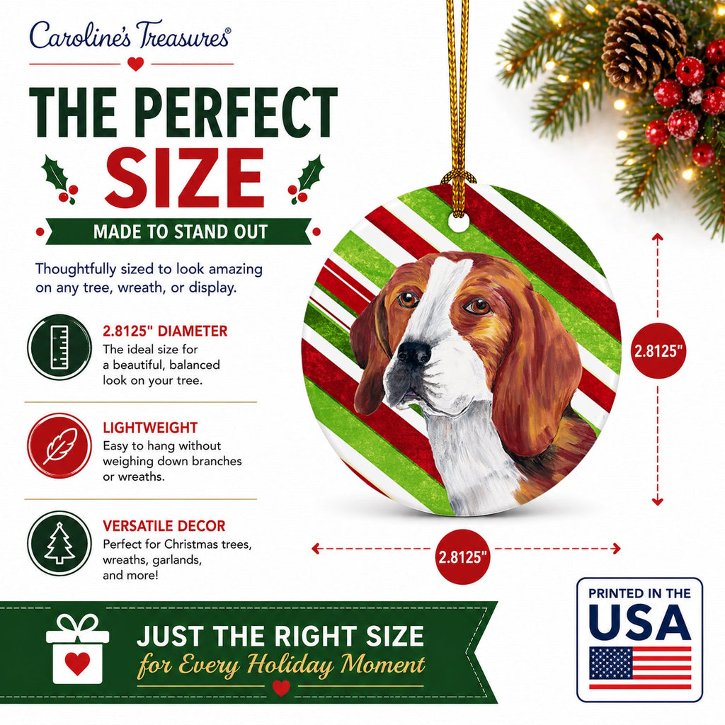 Beagle Candy Cane Holiday Christmas Ceramic Ornament Christmas Tree Hanging Decorations for Home Christmas Holiday, Party, Gift, 3 in, Multicolor