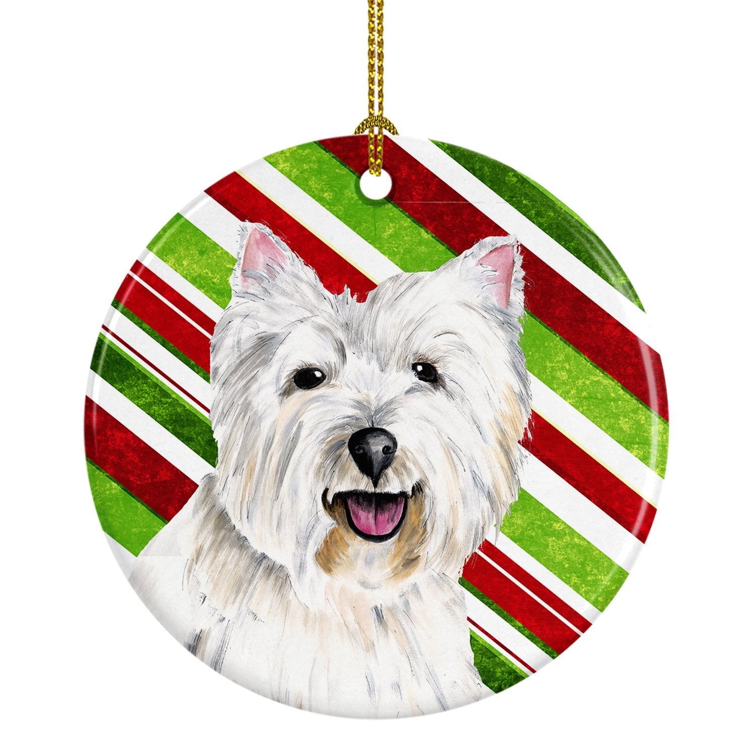 Westie Candy Cane Holiday Christmas Ceramic Ornament Christmas Tree Hanging Decorations for Home Christmas Holiday, Party, Gift, 3 in, Multicolor