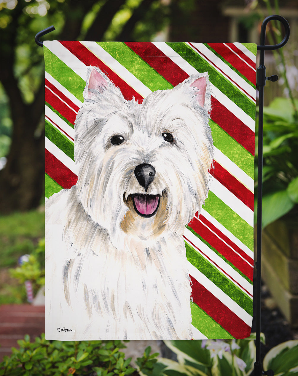 Westie Candy Cane Holiday Christmas Garden Flag Mailbox Decorative Yard Banner Outside Patio Artwork for Flower Beds, Garden Size, Multicolor