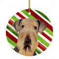 Airedale Candy Cane Holiday Christmas Ceramic Ornament Christmas Tree Hanging Decorations for Home Christmas Holiday, Party, Gift, 3 in, Multicolor
