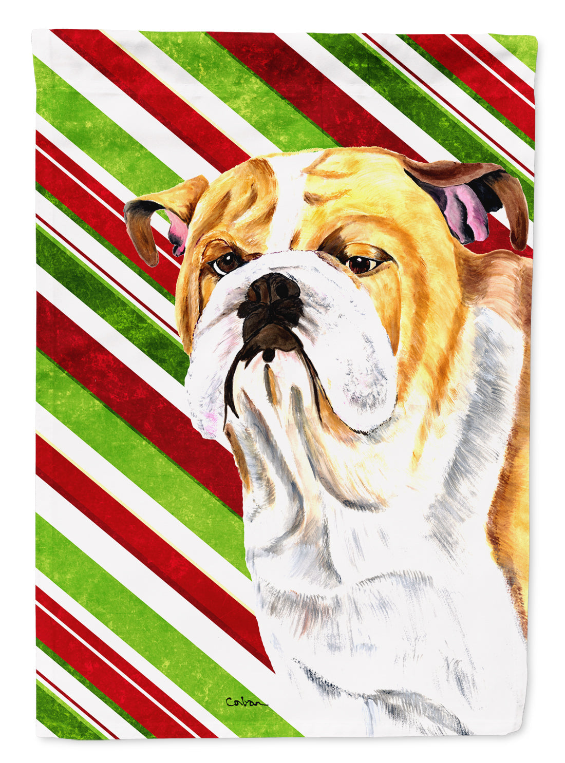 Bulldog English Candy Cane Holiday Christmas Garden Flag Mailbox Decorative Yard Banner Outside Patio Artwork for Flower Beds, Garden Size, Multicolor