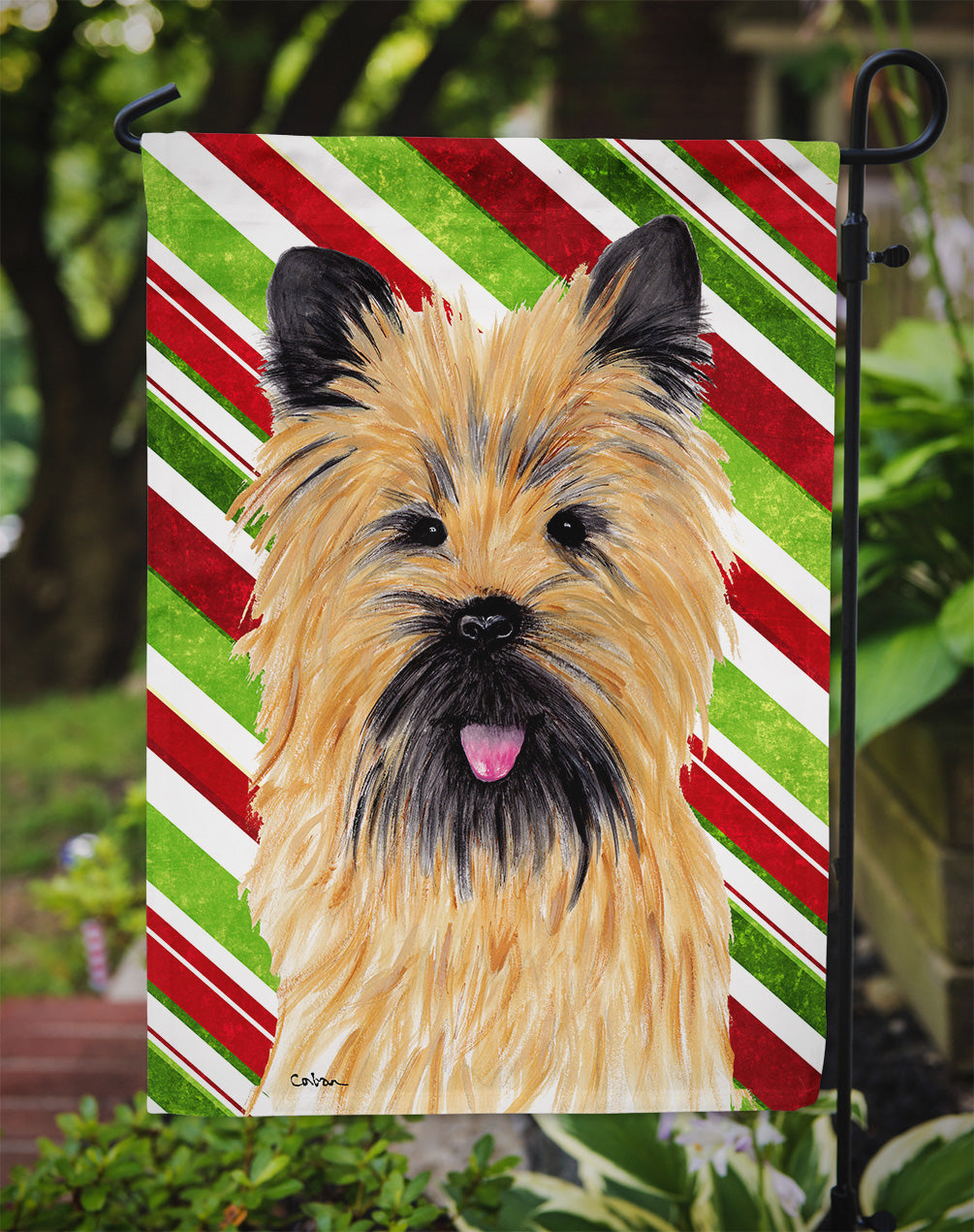 Cairn Terrier Candy Cane Holiday Christmas Garden Flag Mailbox Decorative Yard Banner Outside Patio Artwork for Flower Beds, Garden Size, Multicolor