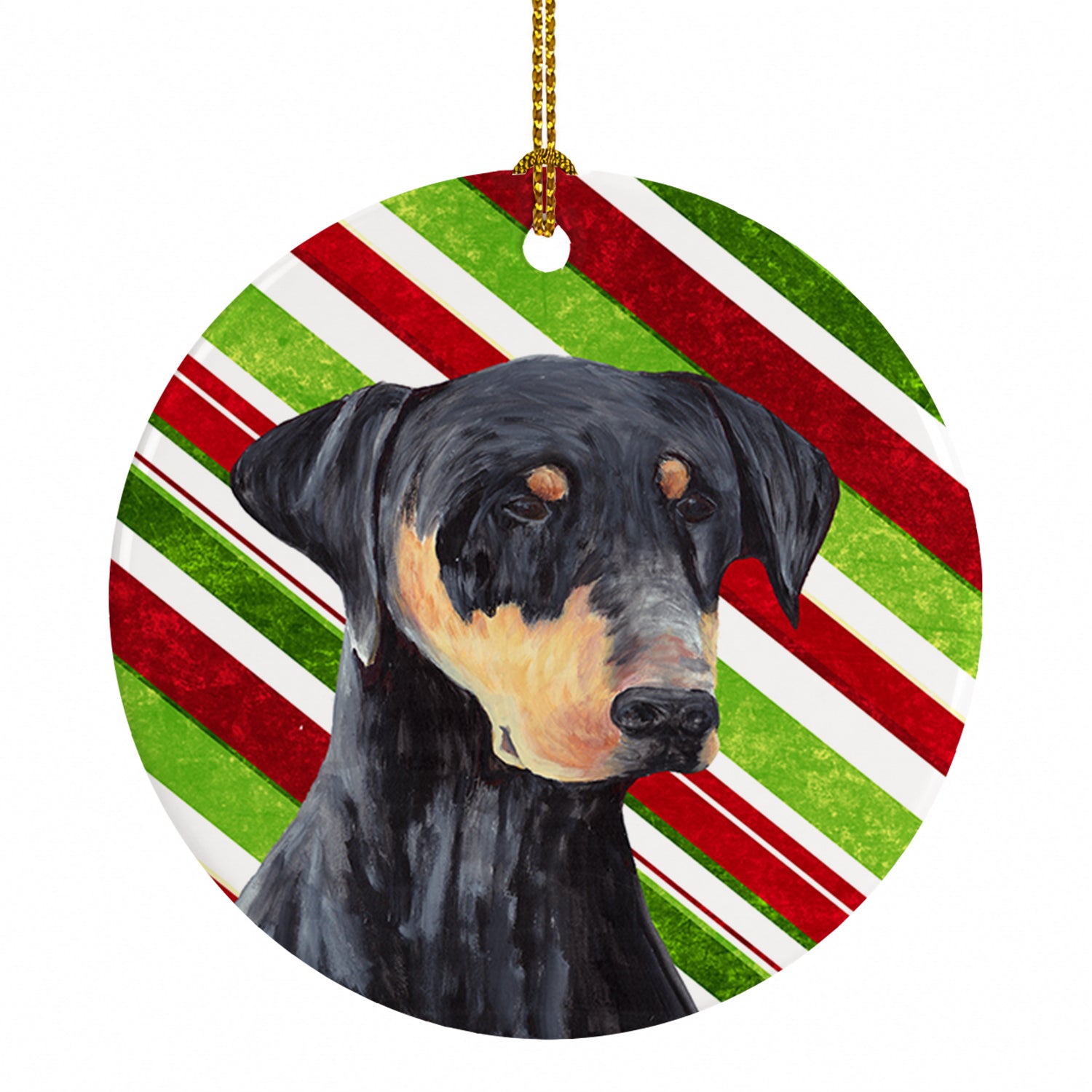 Doberman Candy Cane Holiday Christmas Ceramic Ornament Christmas Tree Hanging Decorations for Home Christmas Holiday, Party, Gift, 3 in, Multicolor