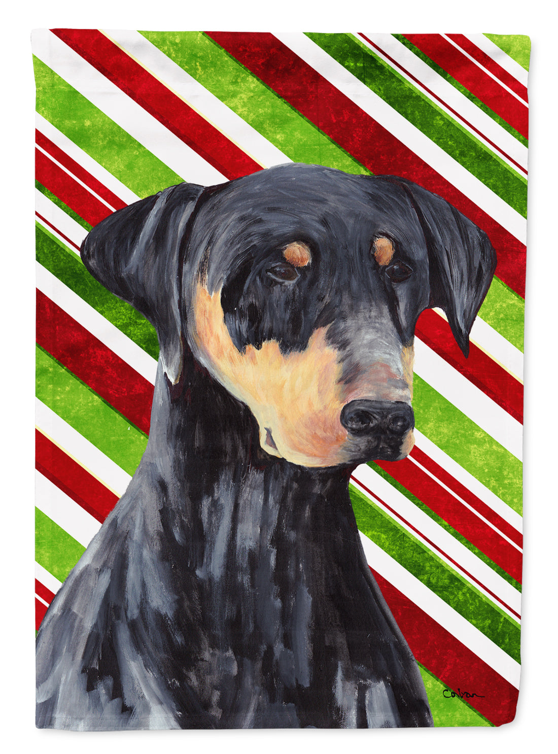 Doberman Candy Cane Holiday Christmas Garden Flag Mailbox Decorative Yard Banner Outside Patio Artwork for Flower Beds, Garden Size, Multicolor