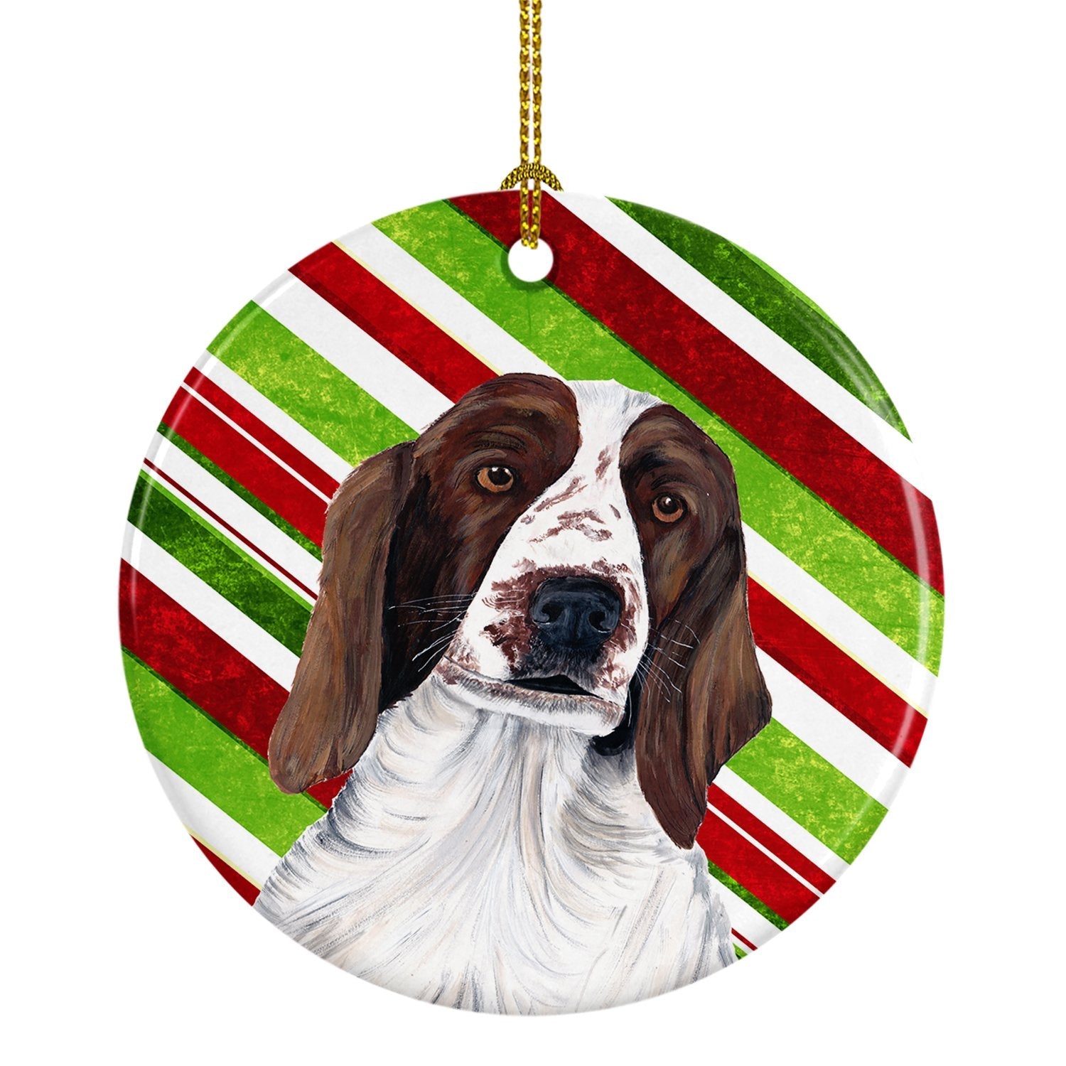 Welsh Springer Spaniel Candy Cane Holiday Christmas Ceramic Ornament Christmas Tree Hanging Decorations for Home Christmas Holiday, Party, Gift, 3 in, Multicolor