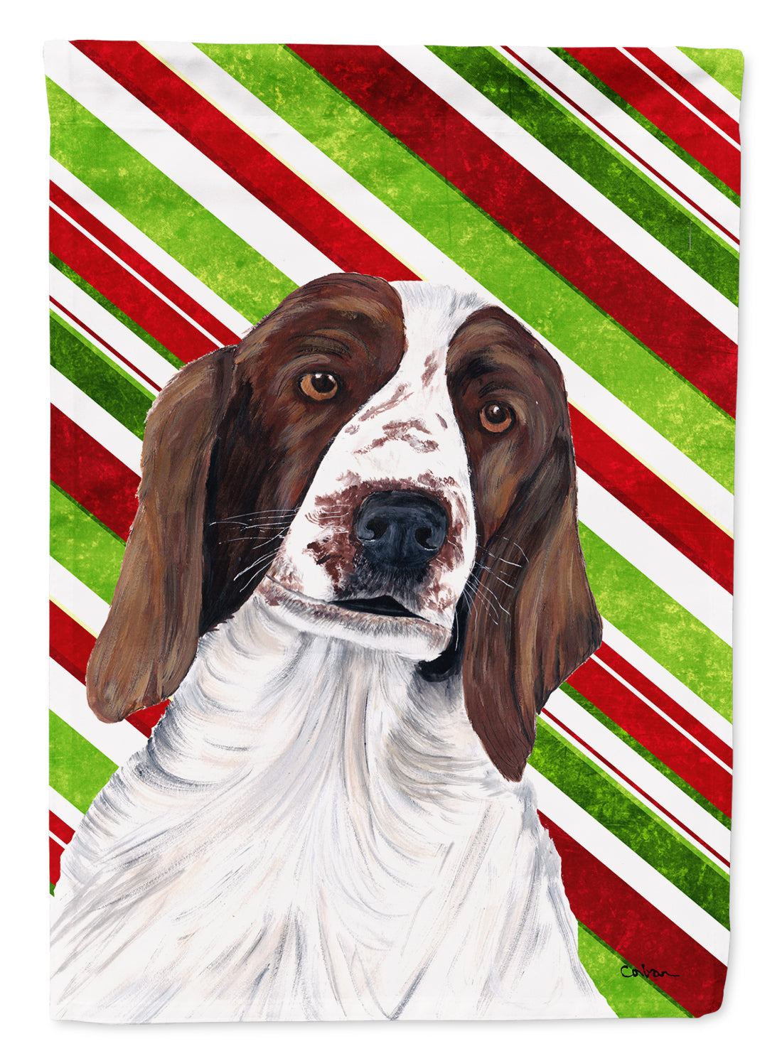 Welsh Springer Spaniel Candy Cane Holiday Christmas Garden Flag Mailbox Decorative Yard Banner Outside Patio Artwork for Flower Beds, Garden Size, Multicolor