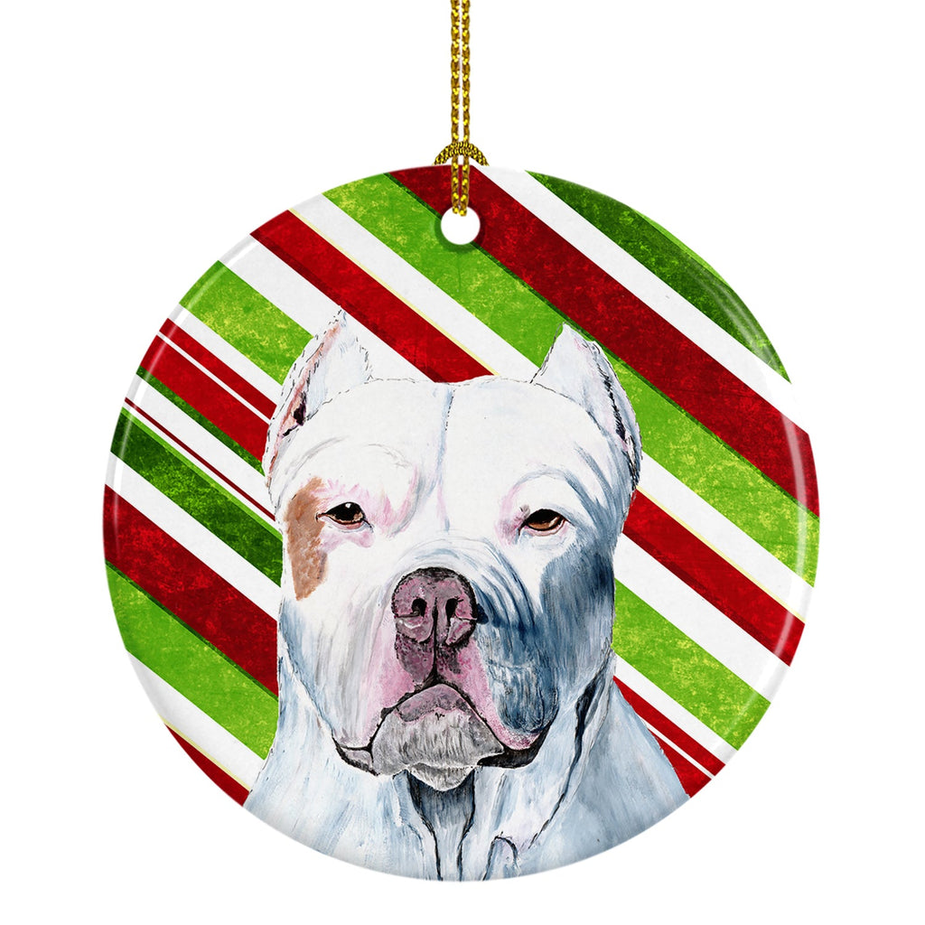 Pit Bull Candy Cane Holiday Christmas Ceramic Ornament Christmas Tree Hanging Decorations for Home Christmas Holiday, Party, Gift, 3 in, Multicolor