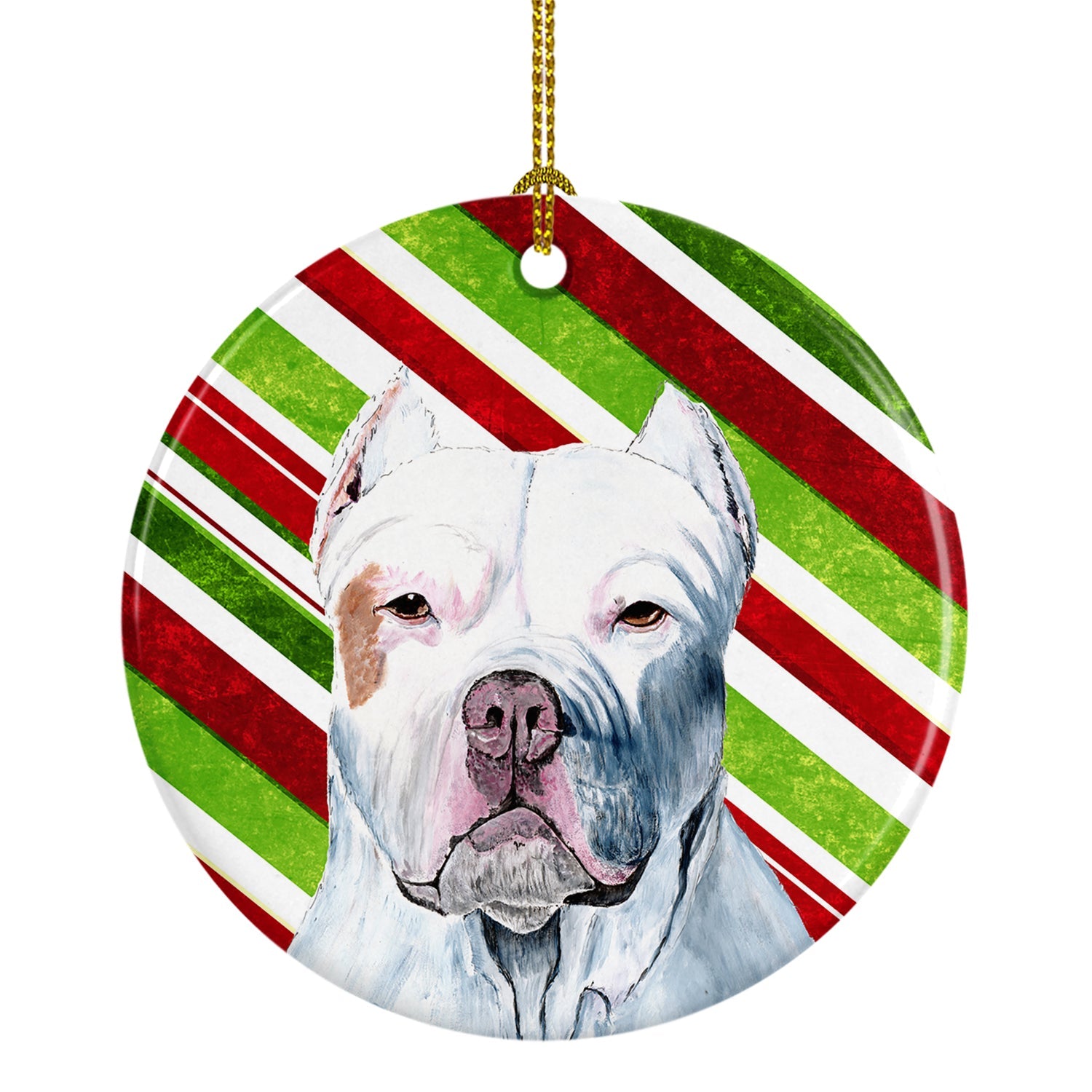 Pit Bull Candy Cane Holiday Christmas Ceramic Ornament Christmas Tree Hanging Decorations for Home Christmas Holiday, Party, Gift, 3 in, Multicolor