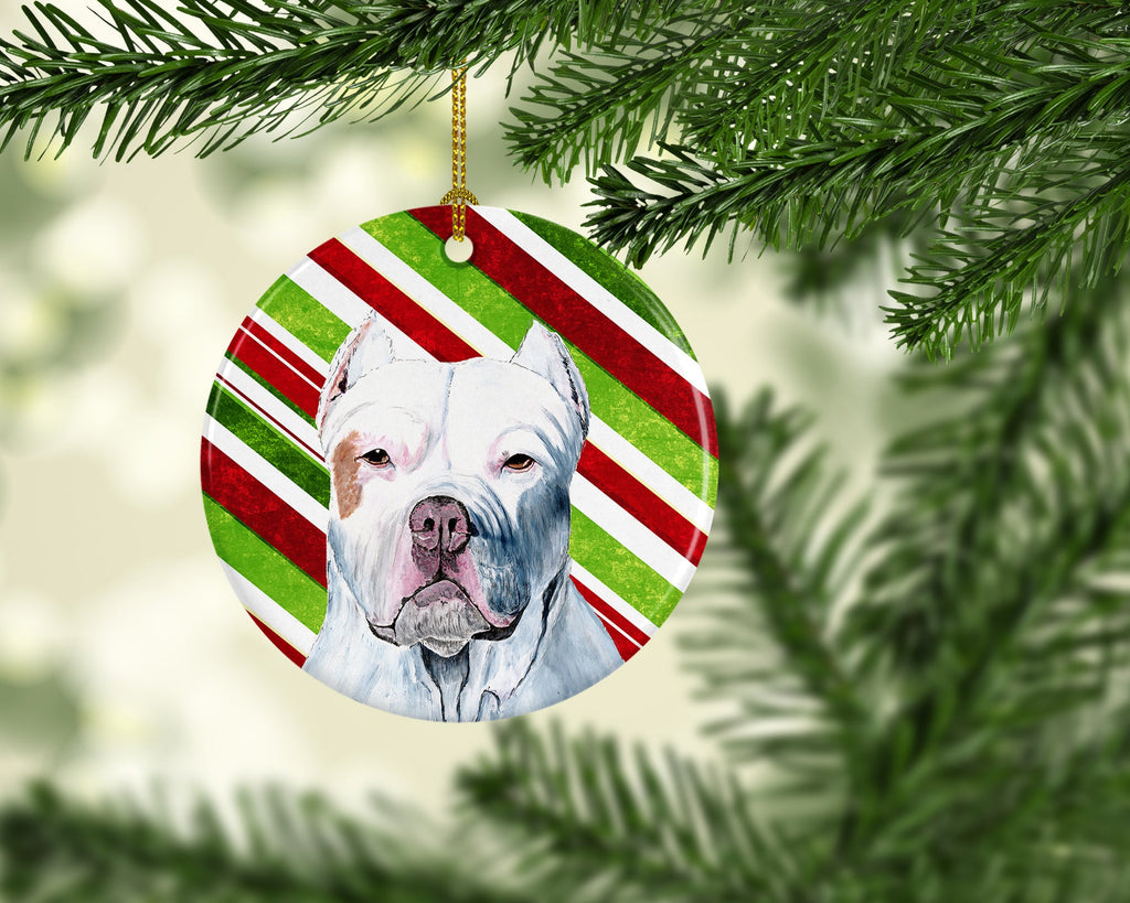 Pit Bull Candy Cane Holiday Christmas Ceramic Ornament Christmas Tree Hanging Decorations for Home Christmas Holiday, Party, Gift, 3 in, Multicolor