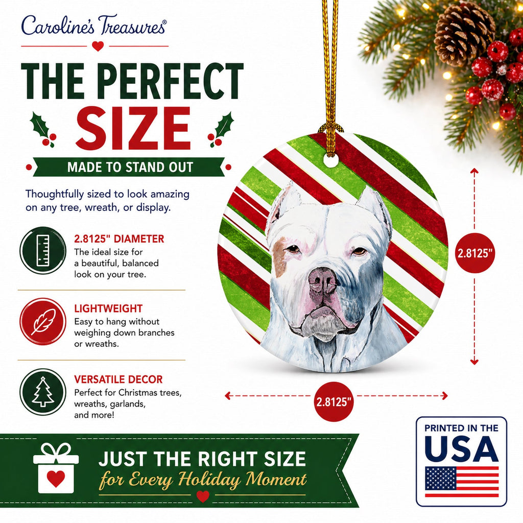 Pit Bull Candy Cane Holiday Christmas Ceramic Ornament Christmas Tree Hanging Decorations for Home Christmas Holiday, Party, Gift, 3 in, Multicolor