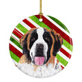 Saint Bernard Candy Cane Holiday Christmas Ceramic Ornament Christmas Tree Hanging Decorations for Home Christmas Holiday, Party, Gift, 3 in, Multicolor