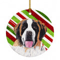 Saint Bernard Candy Cane Holiday Christmas Ceramic Ornament Christmas Tree Hanging Decorations for Home Christmas Holiday, Party, Gift, 3 in, Multicolor