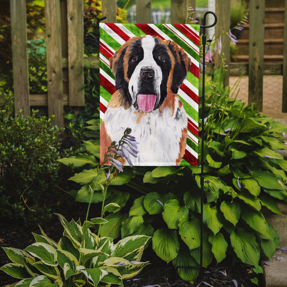 Saint Bernard Candy Cane Holiday Christmas Garden Flag Mailbox Decorative Yard Banner Outside Patio Artwork for Flower Beds, Garden Size, Multicolor