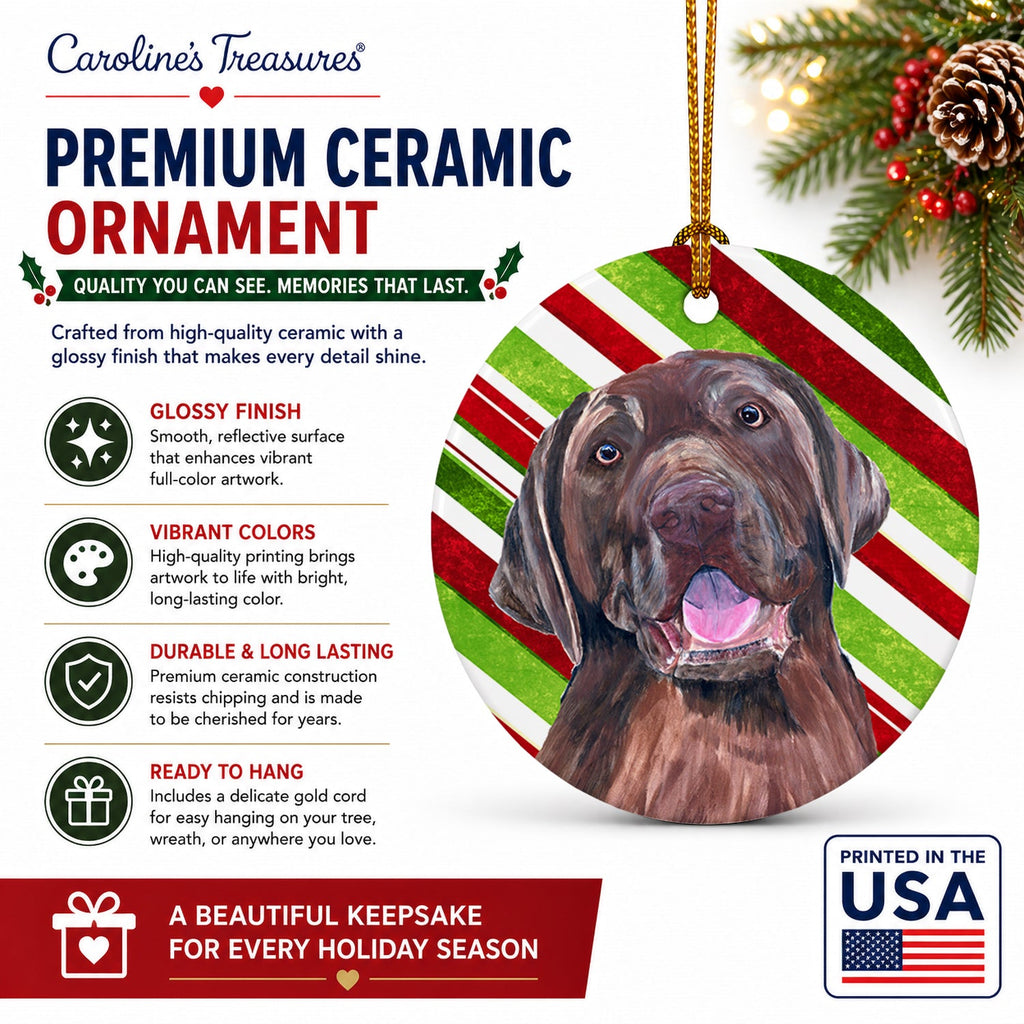 Labrador Candy Cane Holiday Christmas Ceramic Ornament Christmas Tree Hanging Decorations for Home Christmas Holiday, Party, Gift, 3 in, Multicolor