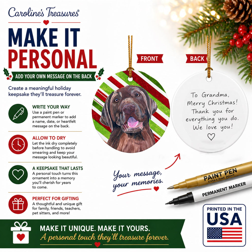 Labrador Candy Cane Holiday Christmas Ceramic Ornament Christmas Tree Hanging Decorations for Home Christmas Holiday, Party, Gift, 3 in, Multicolor