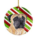 Mastiff Candy Cane Holiday Christmas Ceramic Ornament Christmas Tree Hanging Decorations for Home Christmas Holiday, Party, Gift, 3 in, Multicolor