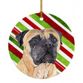 Mastiff Candy Cane Holiday Christmas Ceramic Ornament Christmas Tree Hanging Decorations for Home Christmas Holiday, Party, Gift, 3 in, Multicolor