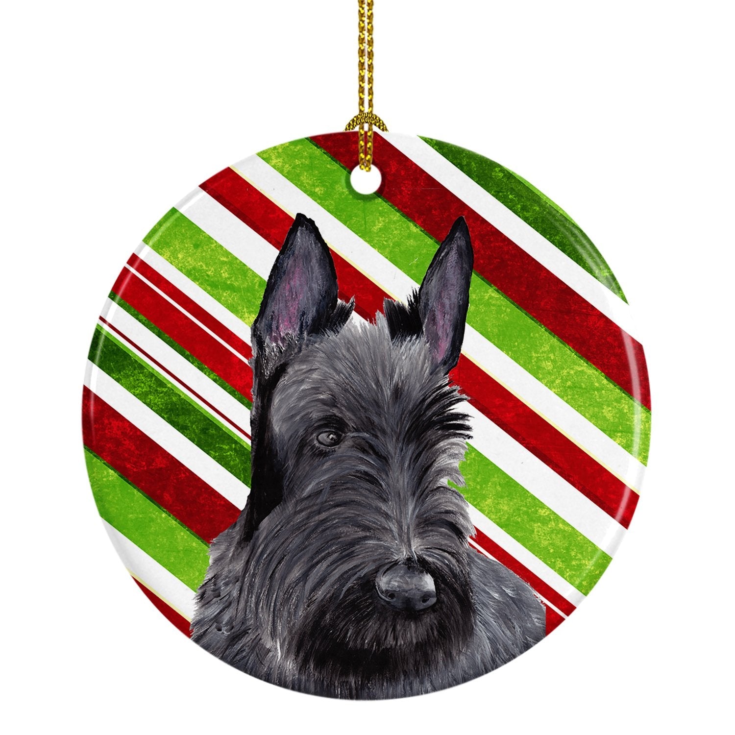 Scottish Terrier Candy Cane Holiday Christmas Ceramic Ornament Christmas Tree Hanging Decorations for Home Christmas Holiday, Party, Gift, 3 in, Multicolor