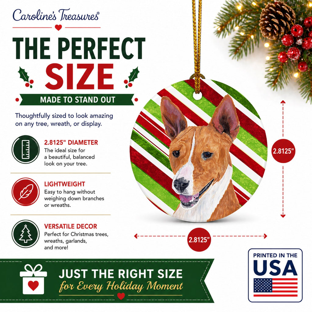 Basenji Candy Cane Holiday Christmas Ceramic Ornament Christmas Tree Hanging Decorations for Home Christmas Holiday, Party, Gift, 3 in, Multicolor