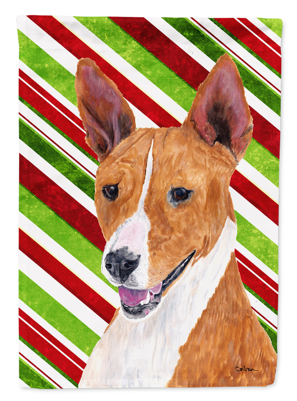 Basenji Candy Cane Holiday Christmas Garden Flag Mailbox Decorative Yard Banner Outside Patio Artwork for Flower Beds, Garden Size, Multicolor