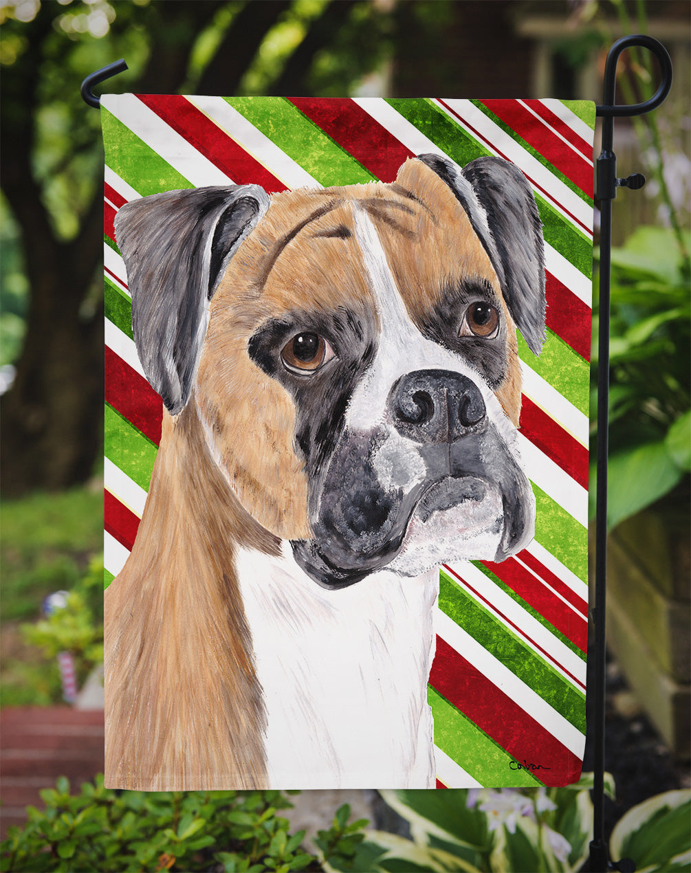 Boxer Candy Cane Holiday Christmas Garden Flag Mailbox Decorative Yard Banner Outside Patio Artwork for Flower Beds, Garden Size, Multicolor