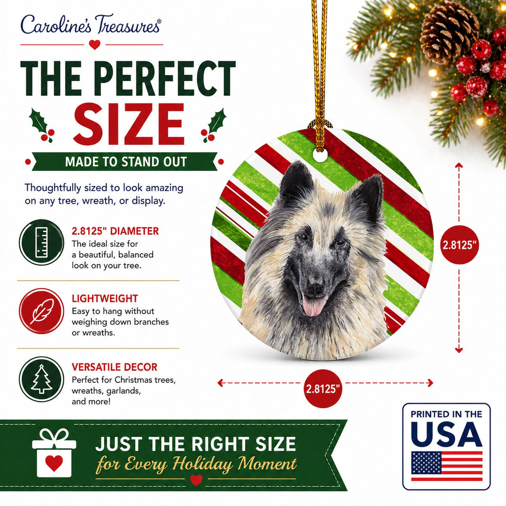 Belgian Tervuren Candy Cane Holiday Christmas Ceramic Ornament Christmas Tree Hanging Decorations for Home Christmas Holiday, Party, Gift, 3 in, Multicolor