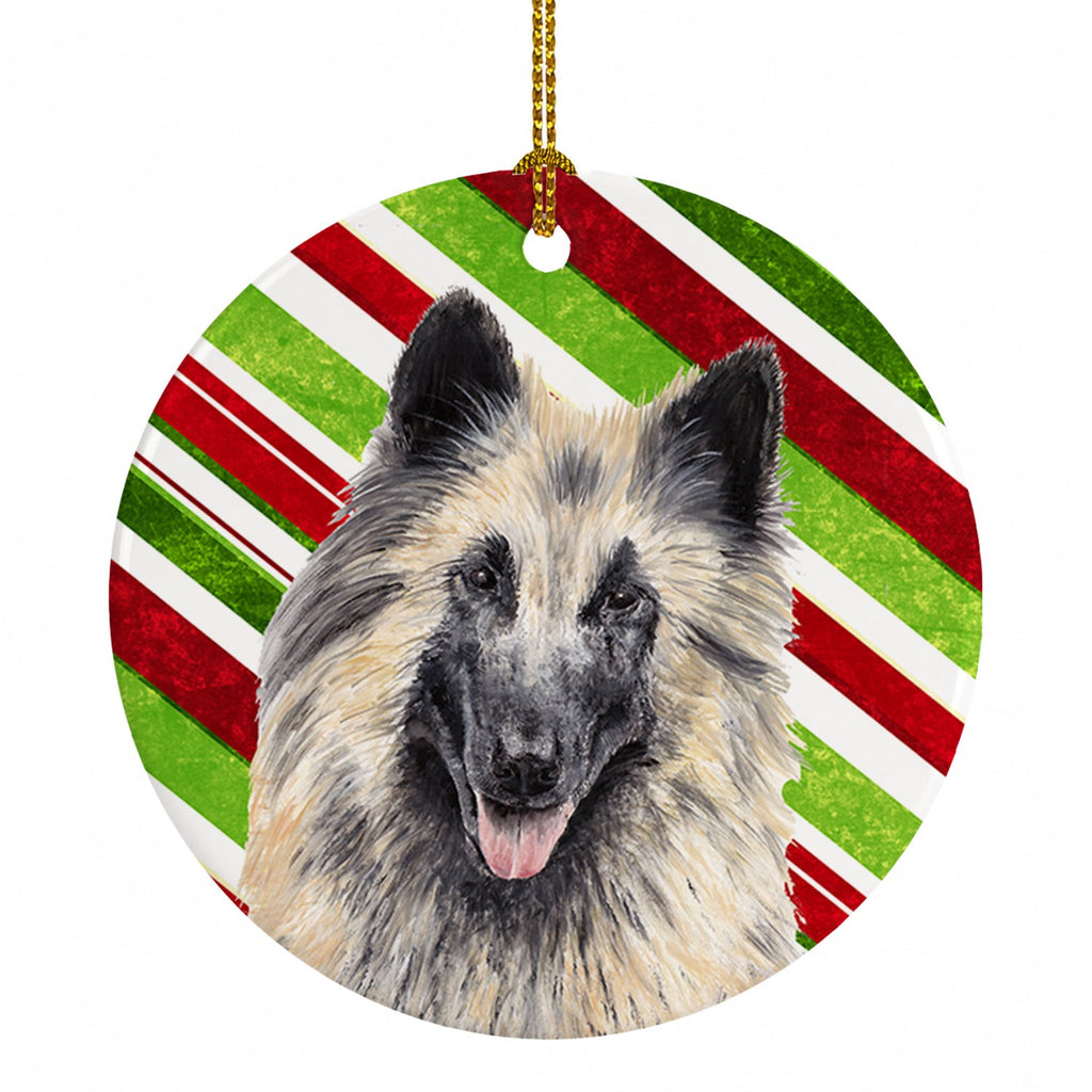 Belgian Tervuren Candy Cane Holiday Christmas Ceramic Ornament Christmas Tree Hanging Decorations for Home Christmas Holiday, Party, Gift, 3 in, Multicolor