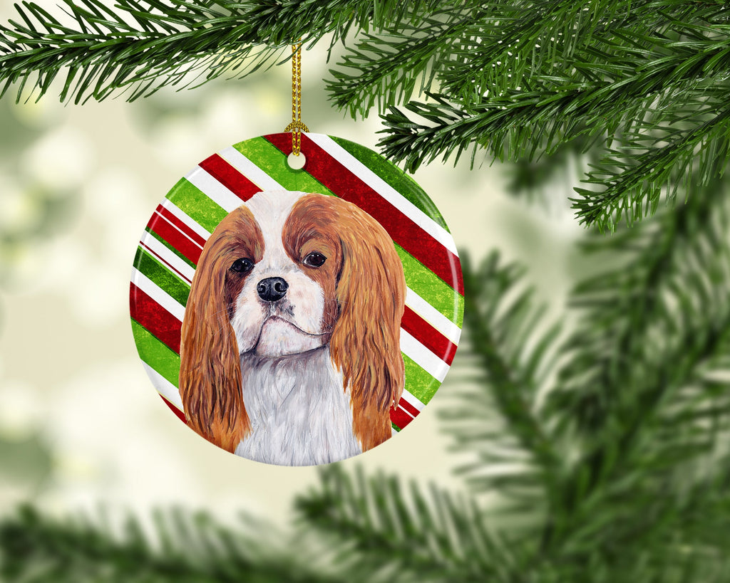 Cavalier Spaniel Candy Cane Holiday Christmas Ceramic Ornament Christmas Tree Hanging Decorations for Home Christmas Holiday, Party, Gift, 3 in, Multicolor