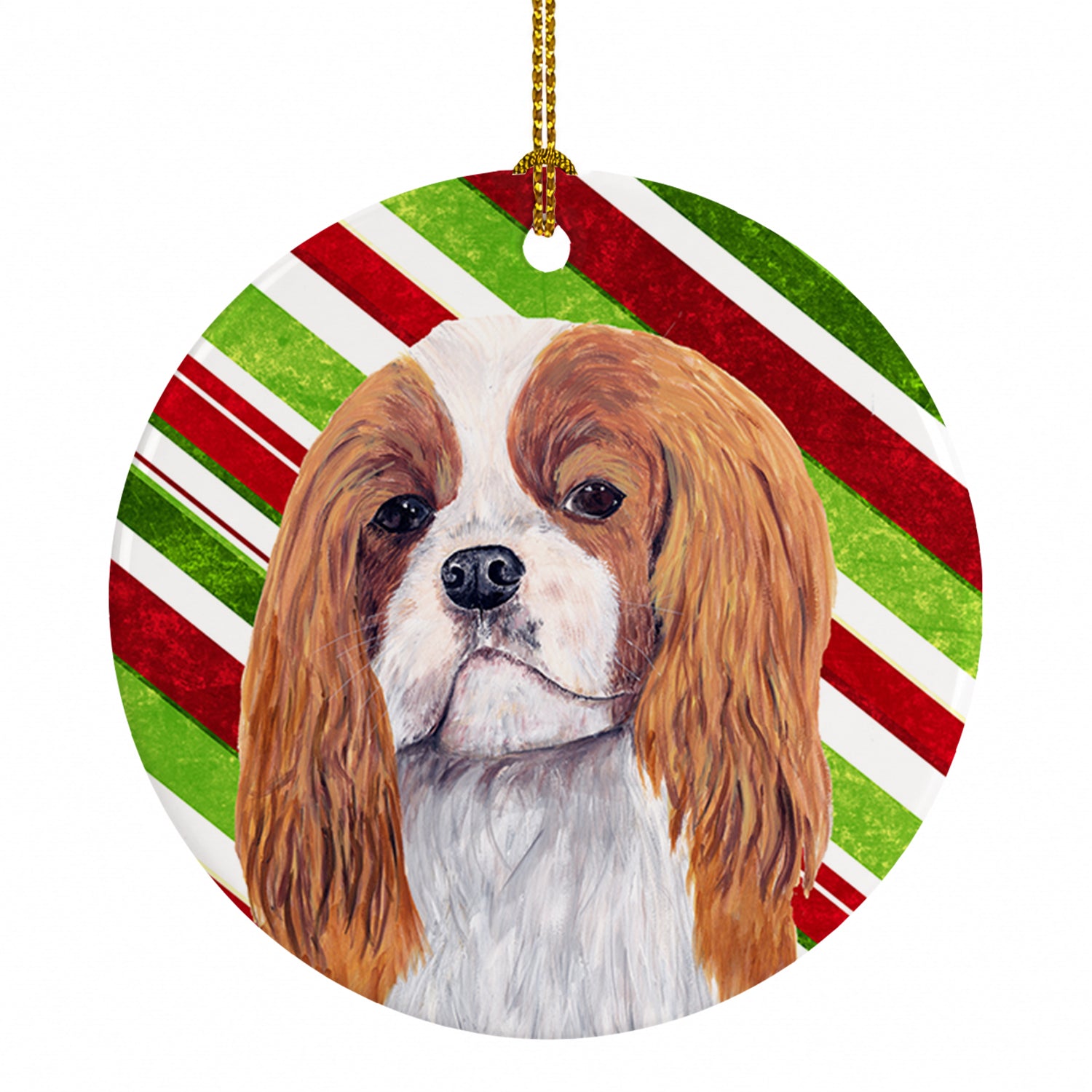 Cavalier Spaniel Candy Cane Holiday Christmas Ceramic Ornament Christmas Tree Hanging Decorations for Home Christmas Holiday, Party, Gift, 3 in, Multicolor