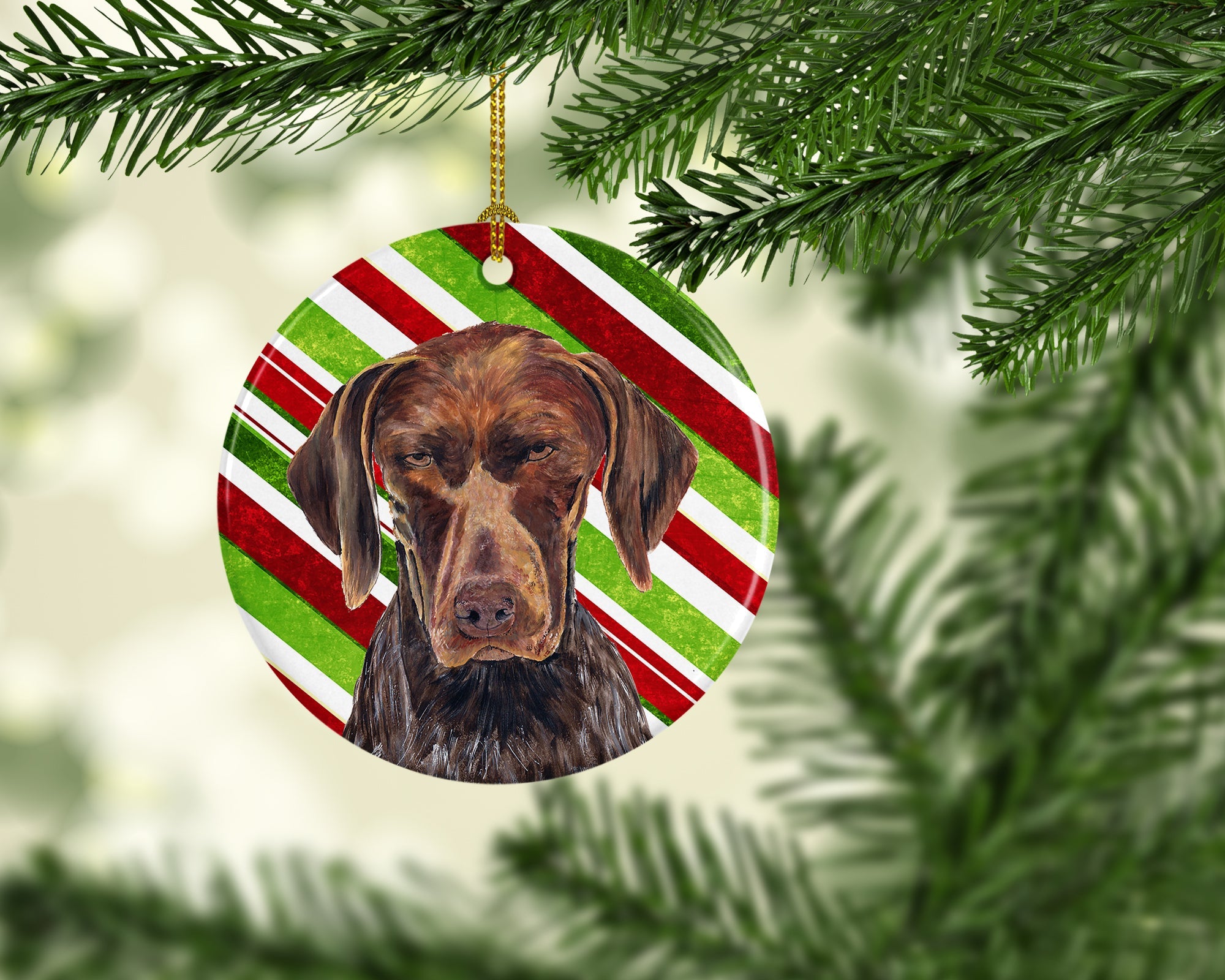 German Shorthaired Pointer Candy Cane Holiday Christmas Ceramic Ornament Christmas Tree Hanging Decorations for Home Christmas Holiday, Party, Gift, 3 in, Multicolor