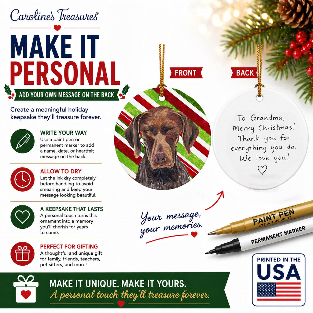 German Shorthaired Pointer Candy Cane Holiday Christmas Ceramic Ornament Christmas Tree Hanging Decorations for Home Christmas Holiday, Party, Gift, 3 in, Multicolor