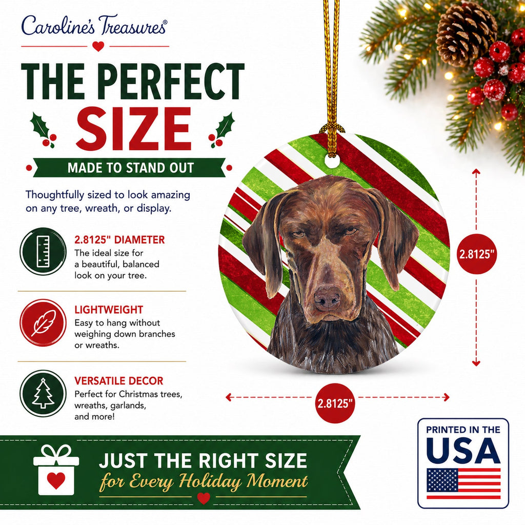 German Shorthaired Pointer Candy Cane Holiday Christmas Ceramic Ornament Christmas Tree Hanging Decorations for Home Christmas Holiday, Party, Gift, 3 in, Multicolor
