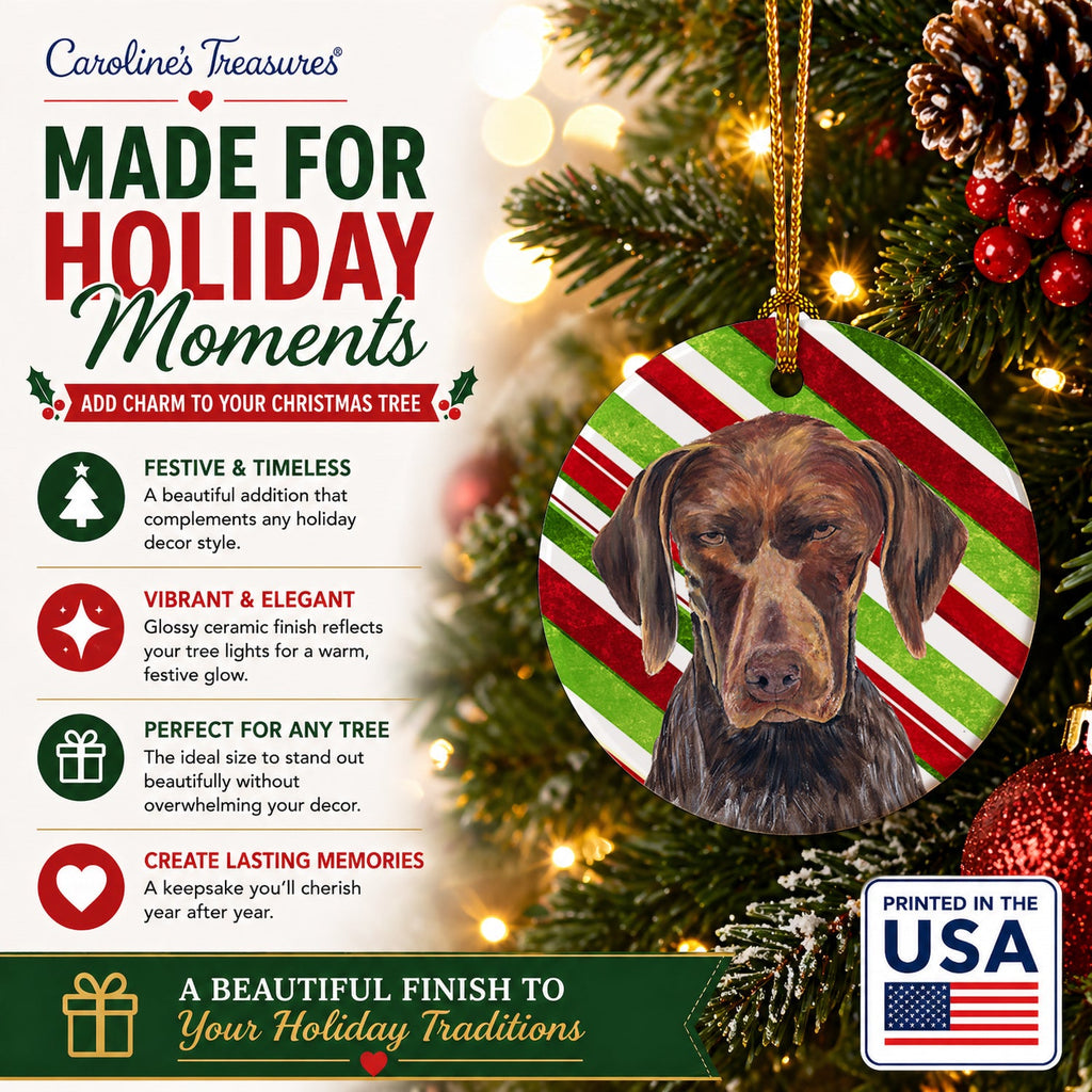German Shorthaired Pointer Candy Cane Holiday Christmas Ceramic Ornament Christmas Tree Hanging Decorations for Home Christmas Holiday, Party, Gift, 3 in, Multicolor