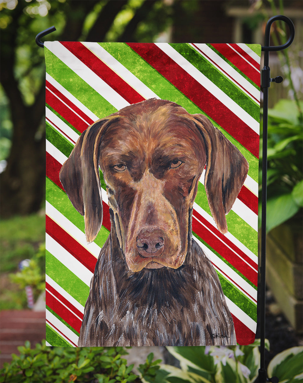 German Shorthaired Pointer Candy Cane Holiday Christmas Garden Flag Mailbox Decorative Yard Banner Outside Patio Artwork for Flower Beds, Garden Size, Multicolor