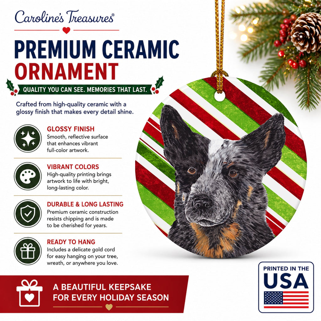 Australian Cattle Dog Candy Cane Holiday Christmas Ceramic Ornament Christmas Tree Hanging Decorations for Home Christmas Holiday, Party, Gift, 3 in, Multicolor