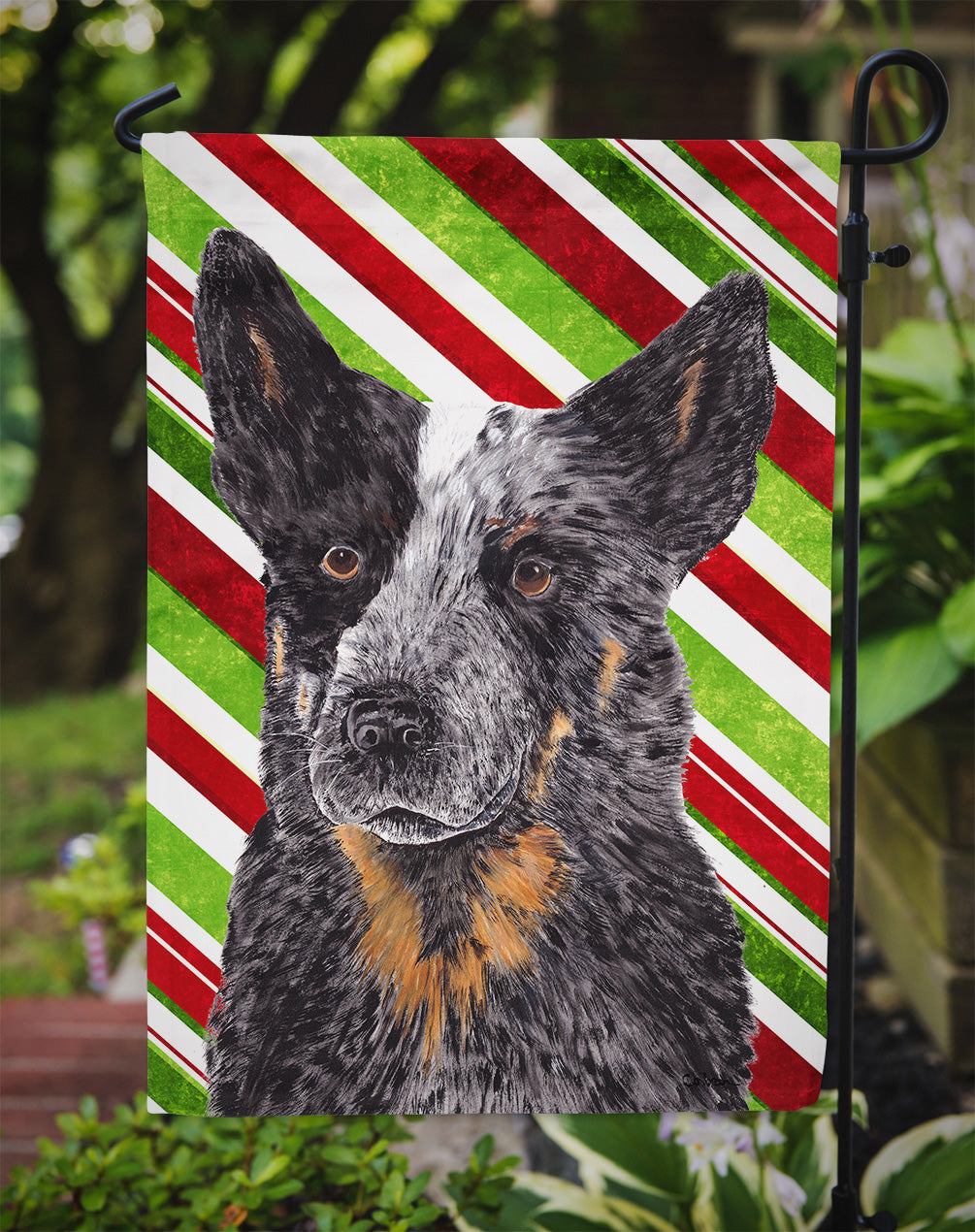 Australian Cattle Dog Candy Cane Holiday Christmas Garden Flag Mailbox Decorative Yard Banner Outside Patio Artwork for Flower Beds, Garden Size, Multicolor