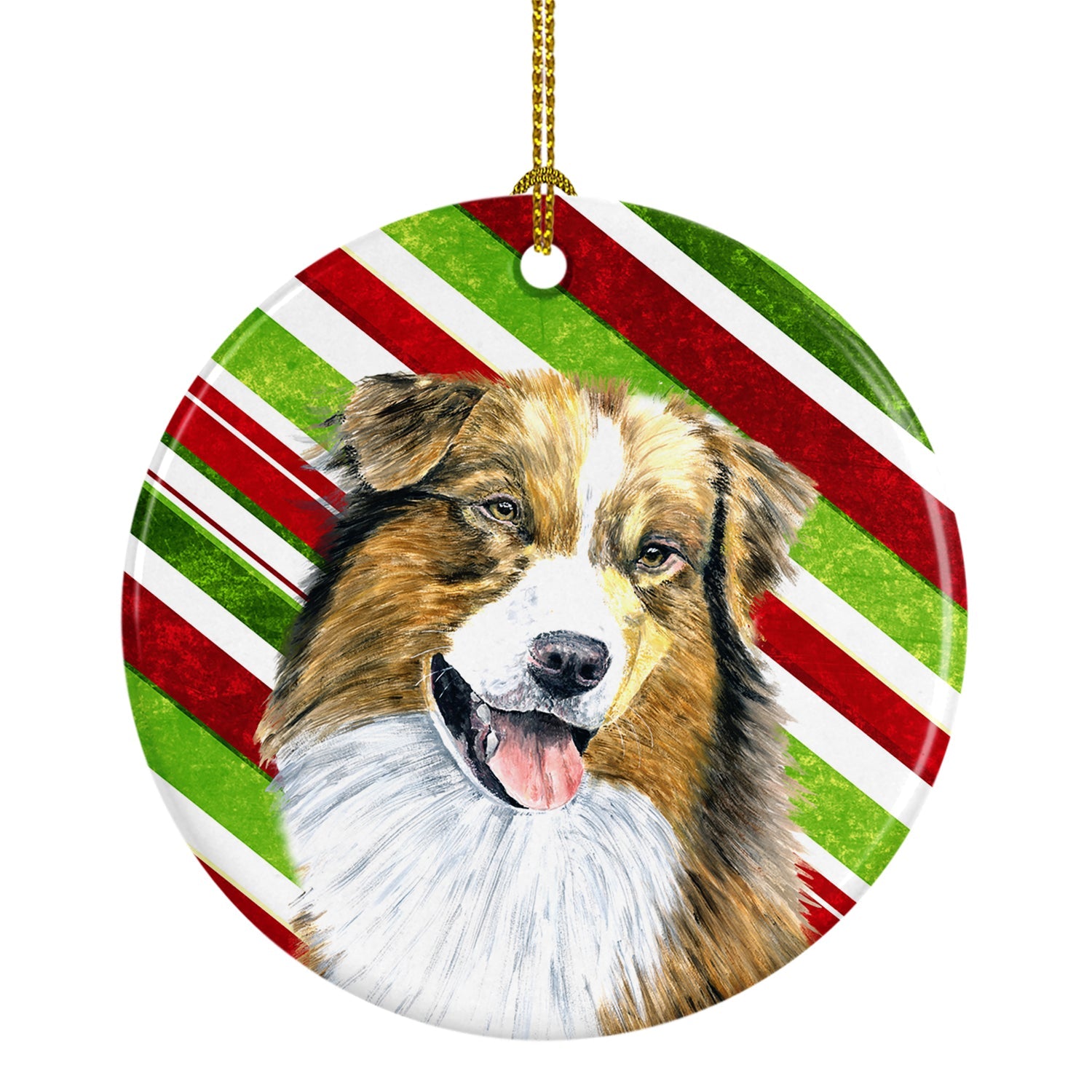 Australian Shepherd Candy Cane Holiday Christmas Ceramic Ornament Christmas Tree Hanging Decorations for Home Christmas Holiday, Party, Gift, 3 in, Multicolor