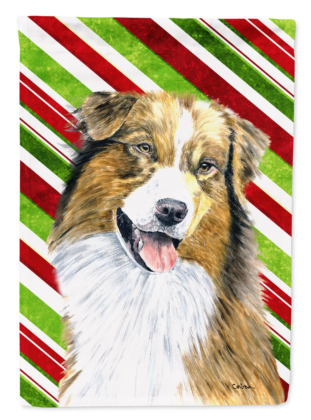 Australian Shepherd Candy Cane Holiday Christmas Garden Flag Mailbox Decorative Yard Banner Outside Patio Artwork for Flower Beds, Garden Size, Multicolor