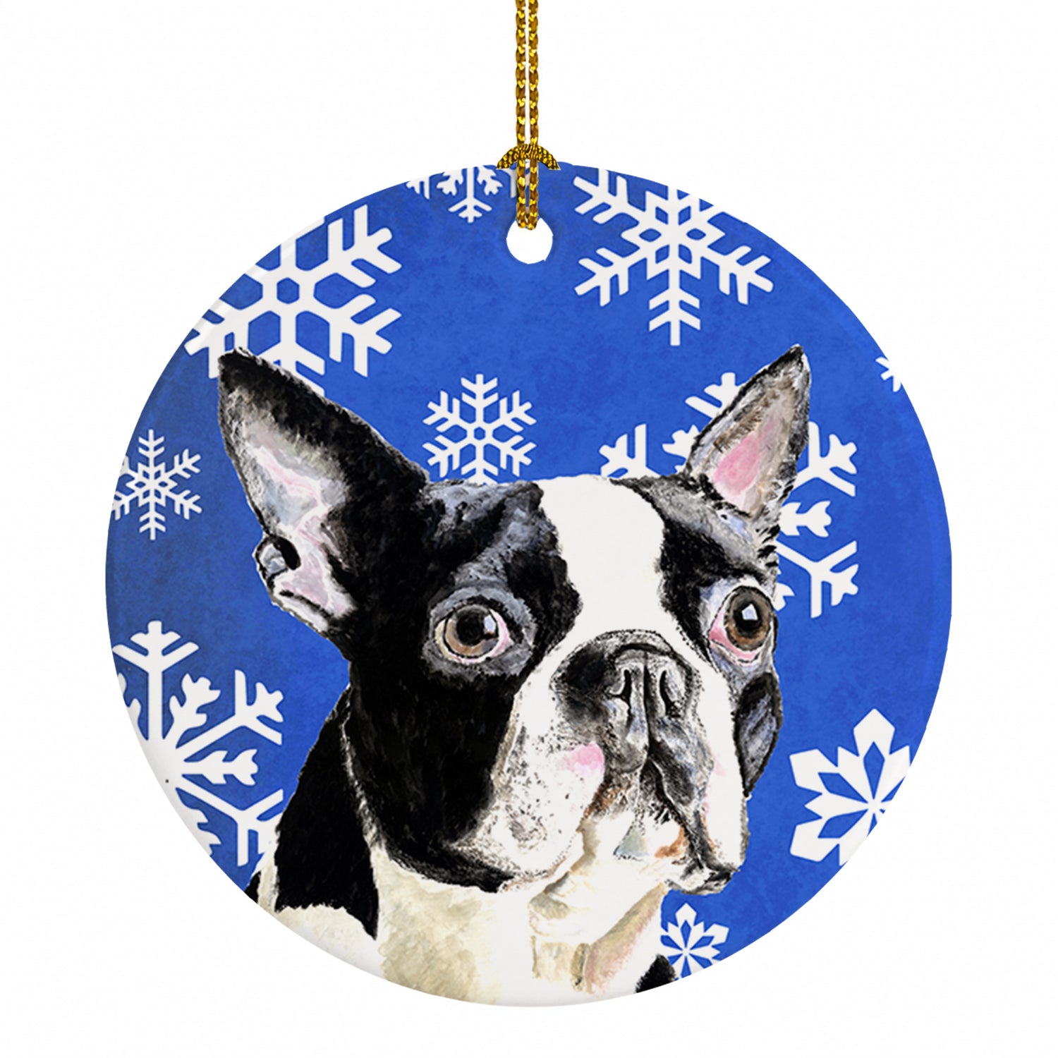 Boston Terrier Winter Snowflakes Holiday Ceramic Ornament Christmas Tree Hanging Decorations for Home Christmas Holiday, Party, Gift, 3 in, Multicolor