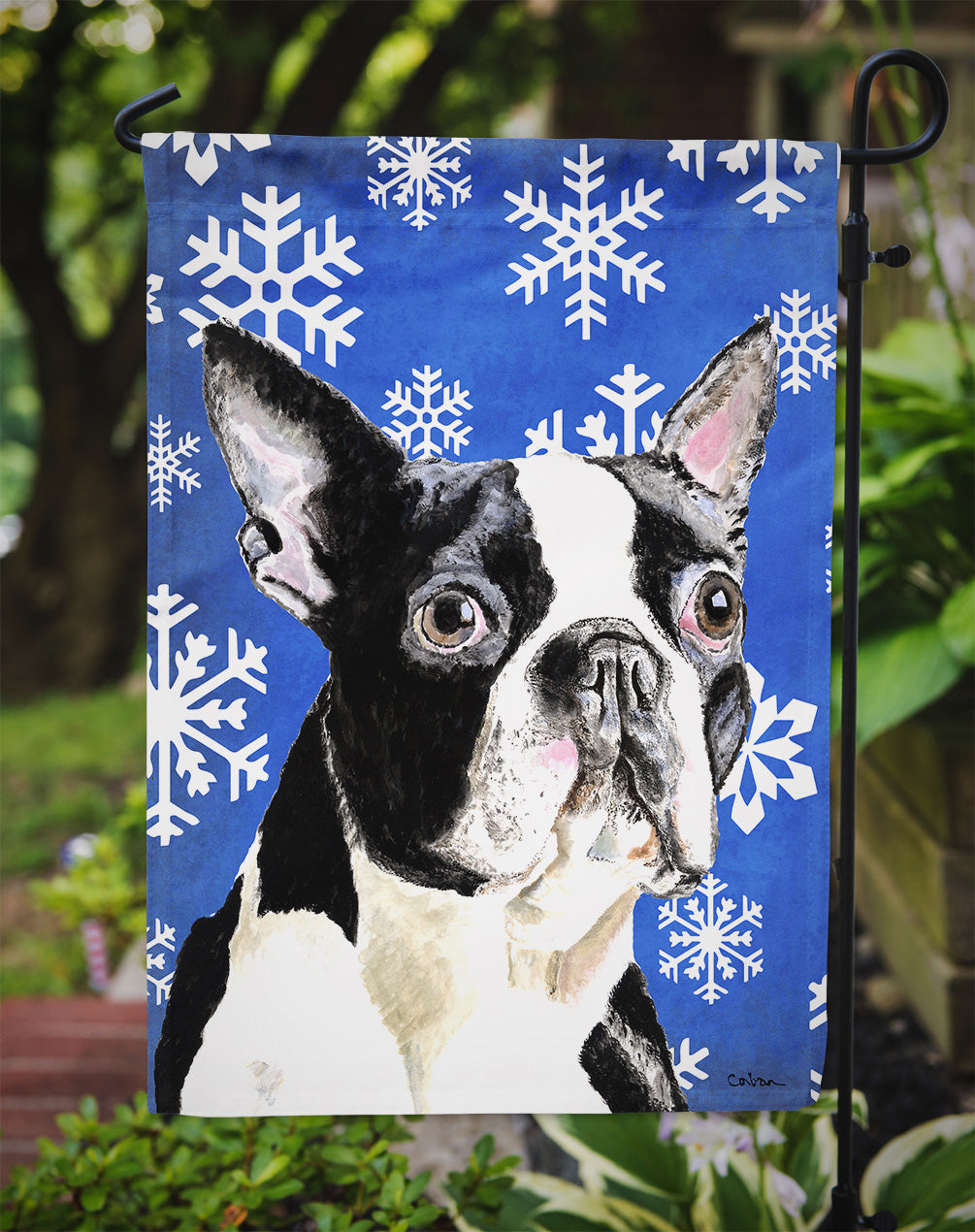Boston Terrier Winter Snowflakes Holiday Garden Flag Mailbox Decorative Yard Banner Outside Patio Artwork for Flower Beds, Garden Size, Multicolor