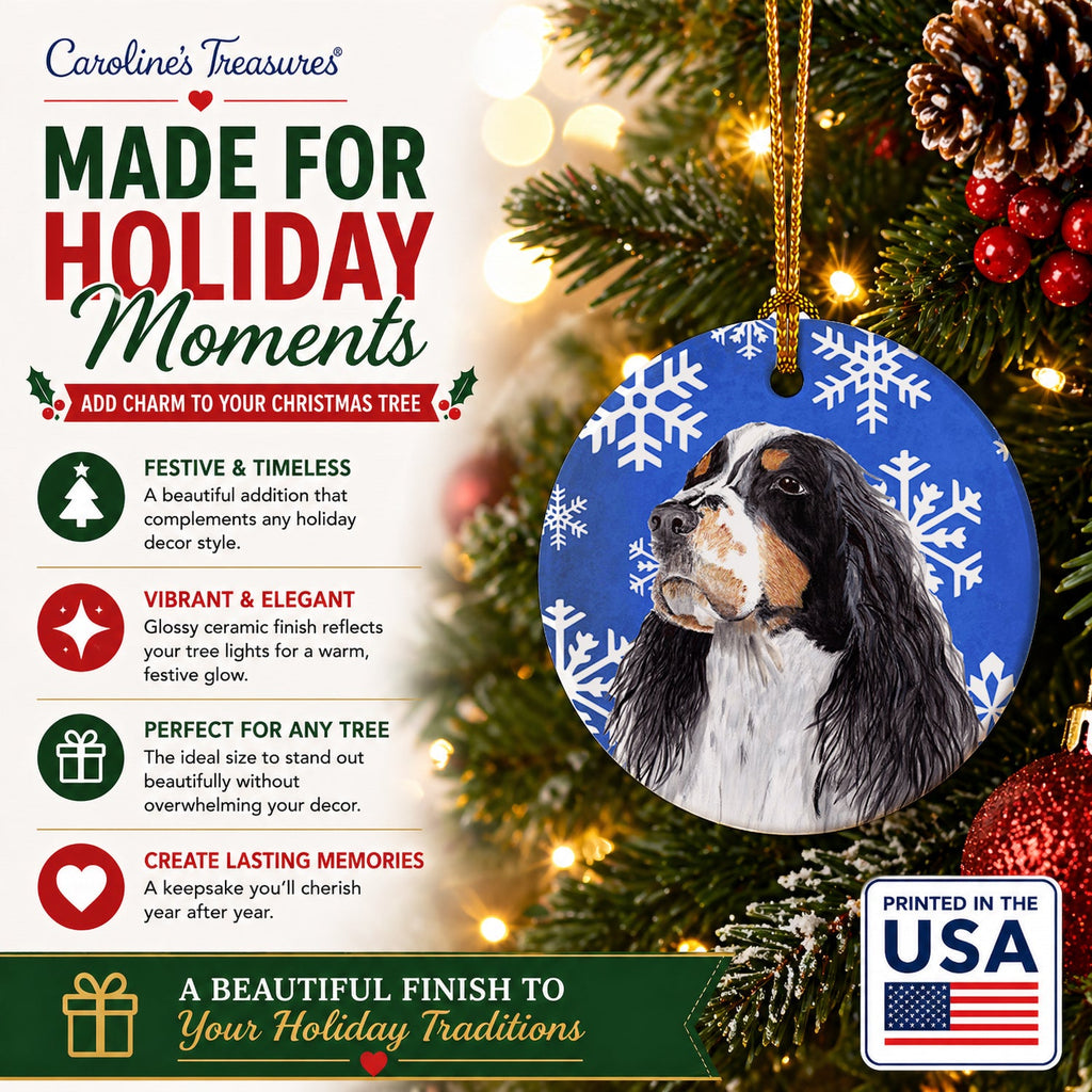 Springer Spaniel Winter Snowflakes Holiday Ceramic Ornament Christmas Tree Hanging Decorations for Home Christmas Holiday, Party, Gift, 3 in, Multicolor